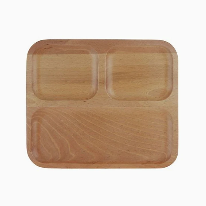 Bandeja de bambú rectangular con compartimentos – 28 × 24 cm 1