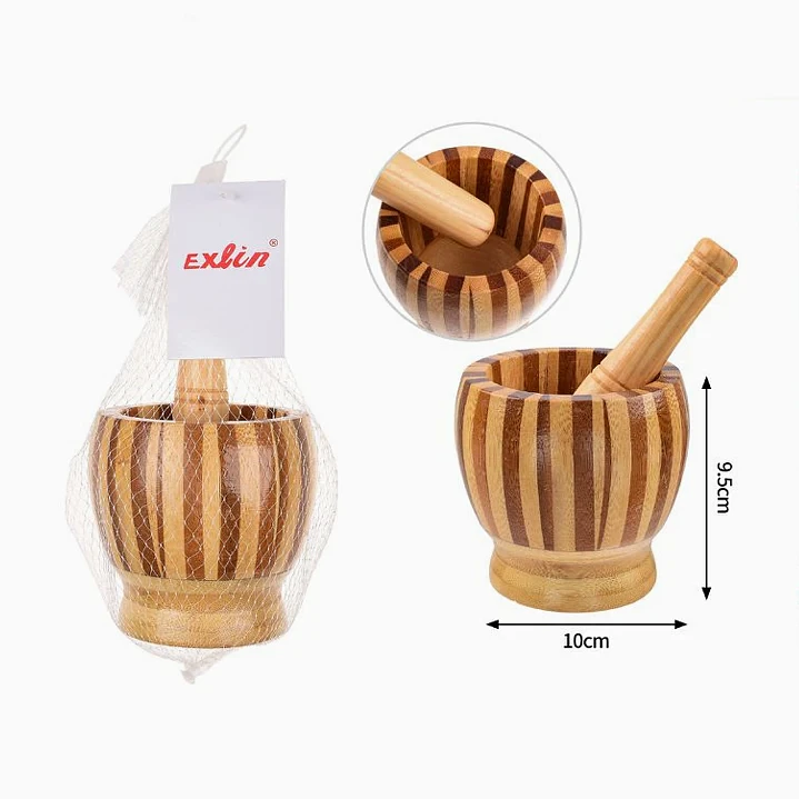 Prensador de ajo de bambú – 10 × 9,5 cm 2