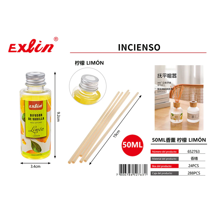 Difusor de Aroma a Limón Exlin 50 ml – Ambientador Cítrico con Varillas 1