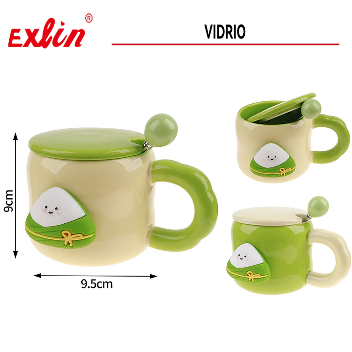 Taza Cerámica Diseño Zongzi con Tapa y Cuchara 1