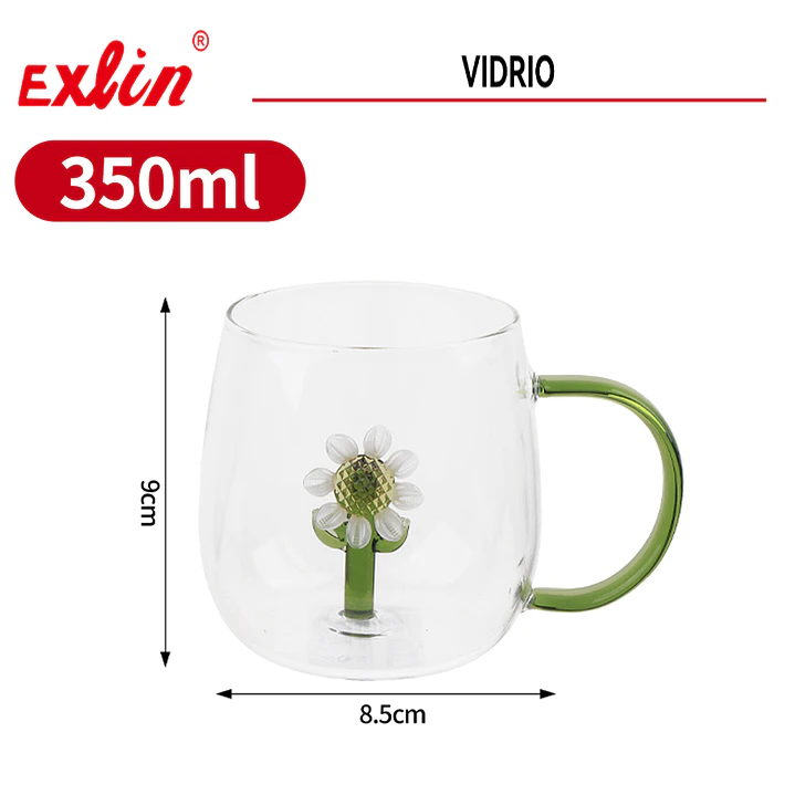 Taza de Vidrio con Girasol 3D - 350ml 1