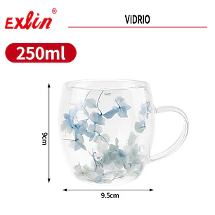 Taza de Vidrio con Hojas Secas (Doble Fondo) - 250ml