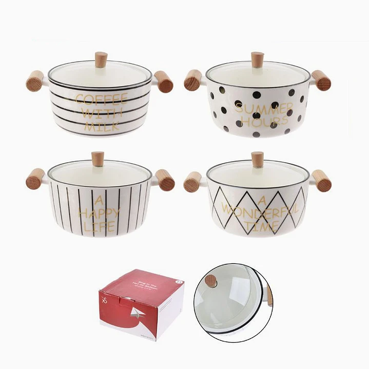 Olla Cerámica Decorativa Exlin con madera  1