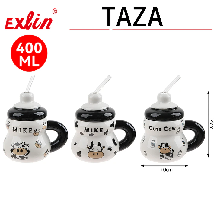 Taza de Cerámica Diseño Vaquita con Tapa y Bombilla – 400 ml 1