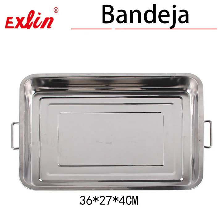 Bandeja de Acero Inoxidable con Asas – 36x27x4 cm 1