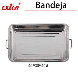 Bandeja de Acero Inoxidable con Asas – 40x30x4 cm