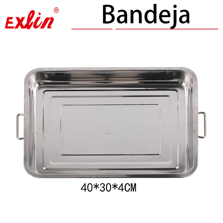 Bandeja de Acero Inoxidable con Asas – 40x30x4 cm 1