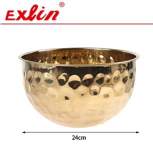 Bowl Ensaladera Dorado de Acero Inoxidable Martillado – Pocillo Grande 24 cm