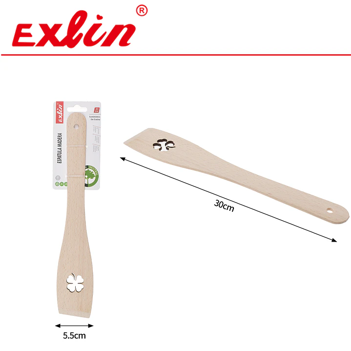 Espátula de Madera con Diseño Trébol Calado - 30 cm 1