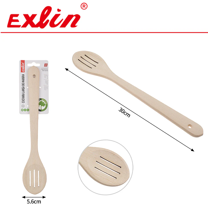 Espátula de Madera Calada con Ranuras 30.5 cm – Pala Plana Escurridora de Cocina 1