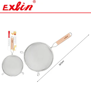 Colador de Malla Fina de Acero Inoxidable con Mango de Madera - 18cm