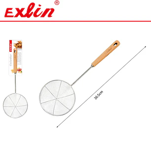 Colador de Araña de Acero Inoxidable con Mango de Madera - 14cm