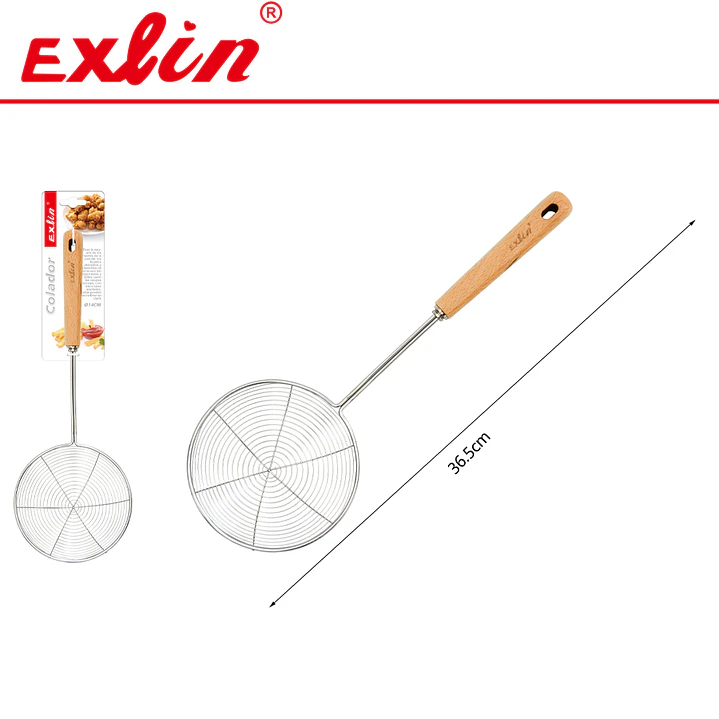Colador de Araña de Acero Inoxidable con Mango de Madera - 14cm 1