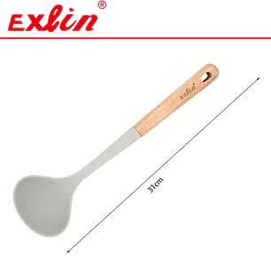 Cucharón de Sopa de Silicona con Mango de Madera - 31cm