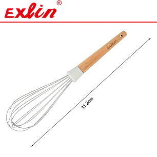 Batidor de Varillas Manual con Mango de Madera - 31.2cm 