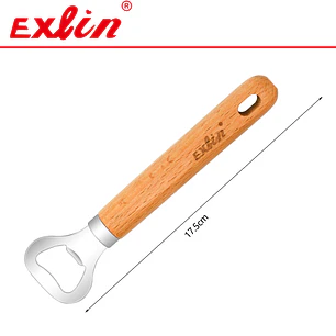 Abrebotellas de Acero Inoxidable con Mango de Madera - 17.5cm