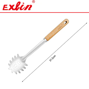 Cuchara para Fideos y Pastas de Acero Inoxidable con Mango de Madera - 31.5cm 