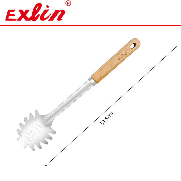 Cuchara para Fideos y Pastas de Acero Inoxidable con Mango de Madera - 31.5cm  1