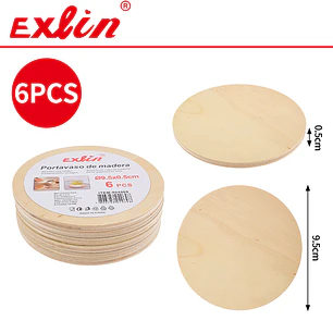 Set de 6 Posavasos de Madera Natural Circulares - 9.5cm
