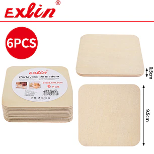 Set de 6 Posavasos de Madera Natural Cuadrados - 9.5cm