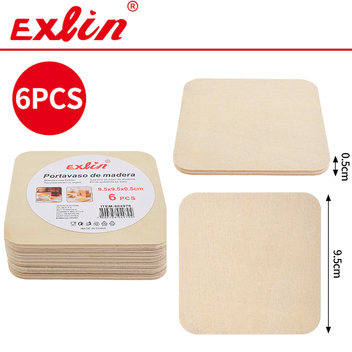 Set de 6 Posavasos de Madera Natural Cuadrados - 9.5cm 1