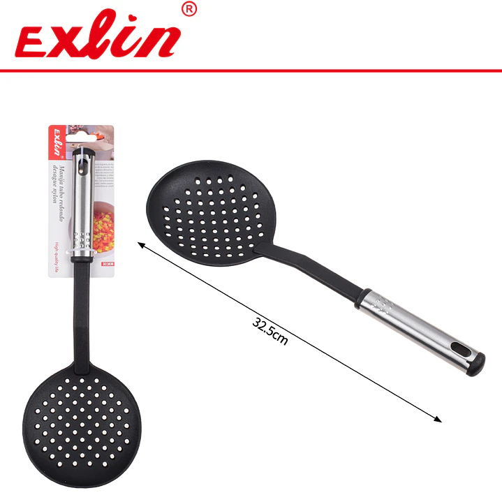 Espumadera de Nylon Redonda con Mango de Acero Inoxidable - 32.5cm  1
