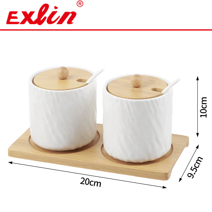 Set Especiero de Cerámica Doble con Base de Bambú 19cm 1