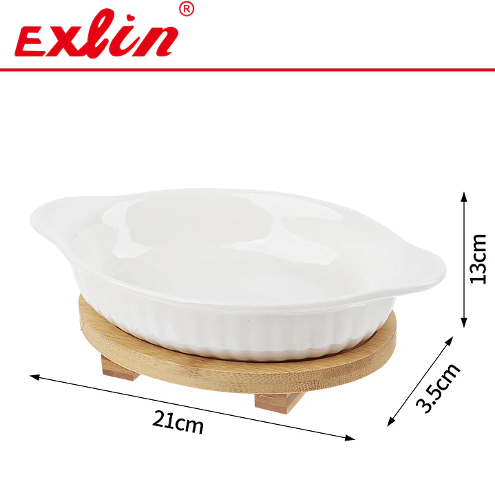 Fuente de Cerámica Ovalada para Horno con Base de Madera 21cm 1