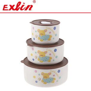 Set de Bowls de Cerámica Herméticos x3 con Tapas Plásticas 