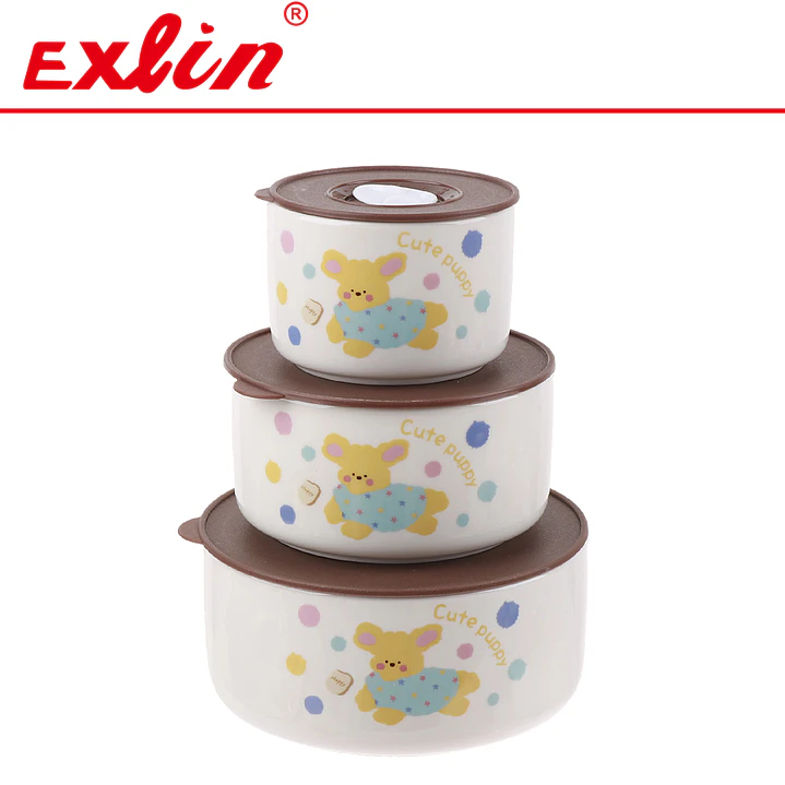 Set de Bowls de Cerámica Herméticos x3 con Tapas Plásticas  1