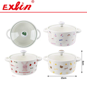 Bowl de Cerámica para Ramen y Sopas con Tapa de Vidrio y Asas x1
