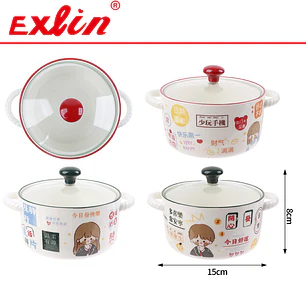 Bowl para Ramen de Cerámica con Tapa de Vidrio y Asas x1
