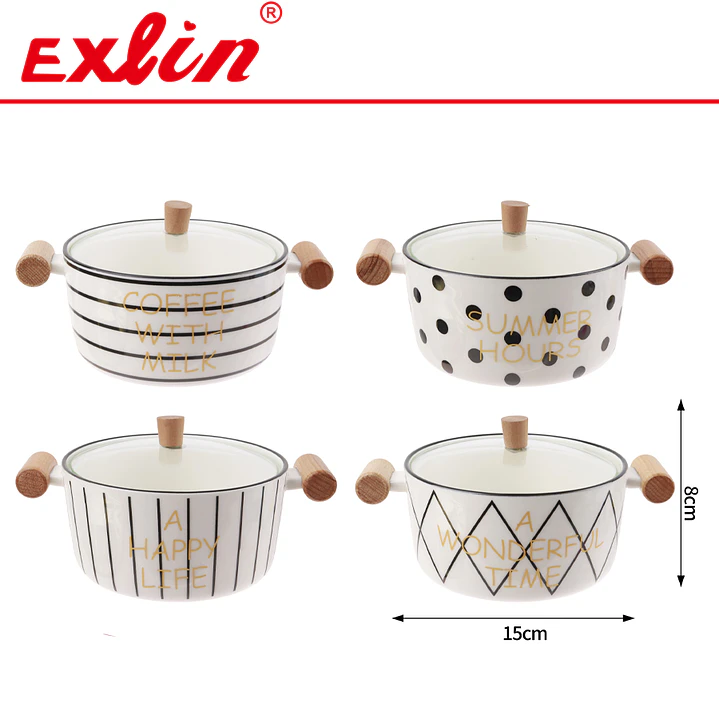 Bowl para Ramen de Cerámica con Tapa de Vidrio y Asas de Madera x1 1