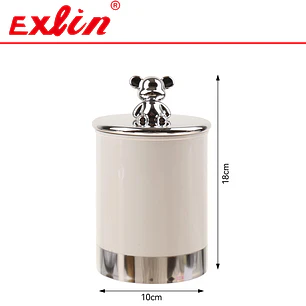 Frasco de Almacenamiento Cerámico Blanco con Tapa de Osito Plateado 18cm 
