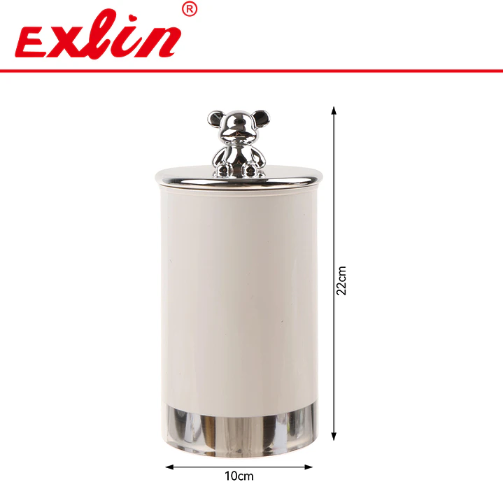 Frasco de Almacenamiento Cerámico Blanco con Tapa de Osito Plateado 22cm  1