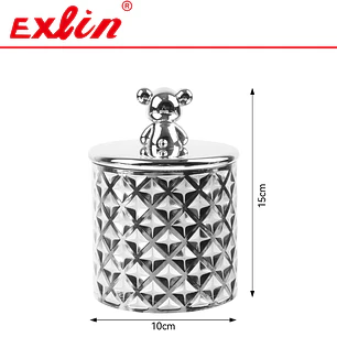 Frasco de Almacenamiento Plateado con Relieve de Diamante y Tapa de Osito 15cm 