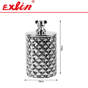 Frasco de Almacenamiento Plateado con Relieve de Diamante y Tapa de Osito 18cm