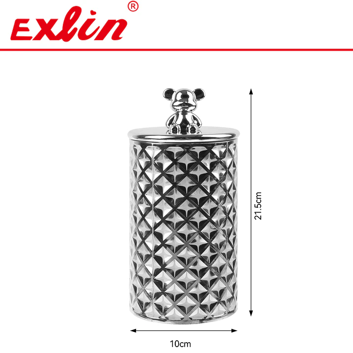 Frasco de Almacenamiento Plateado con Relieve de Diamante y Tapa de Osito 21.5cm 1