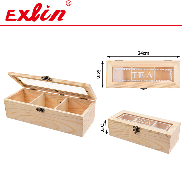 Organizador de Té con Tapa de Vidrio y Cierre Exlin 3 Divisiones 24cm 1