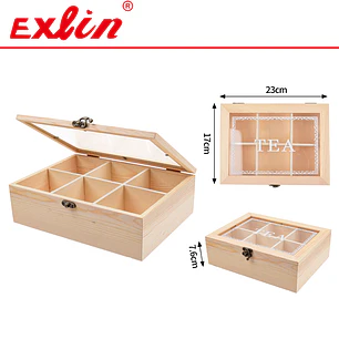 Caja para Té de Madera 6 Divisiones 23cm - Exlin