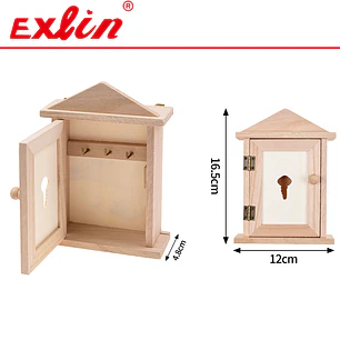 Organizador de Llaves Colgante con Puerta de Madera Forma Casita 16.5cm - Exlin