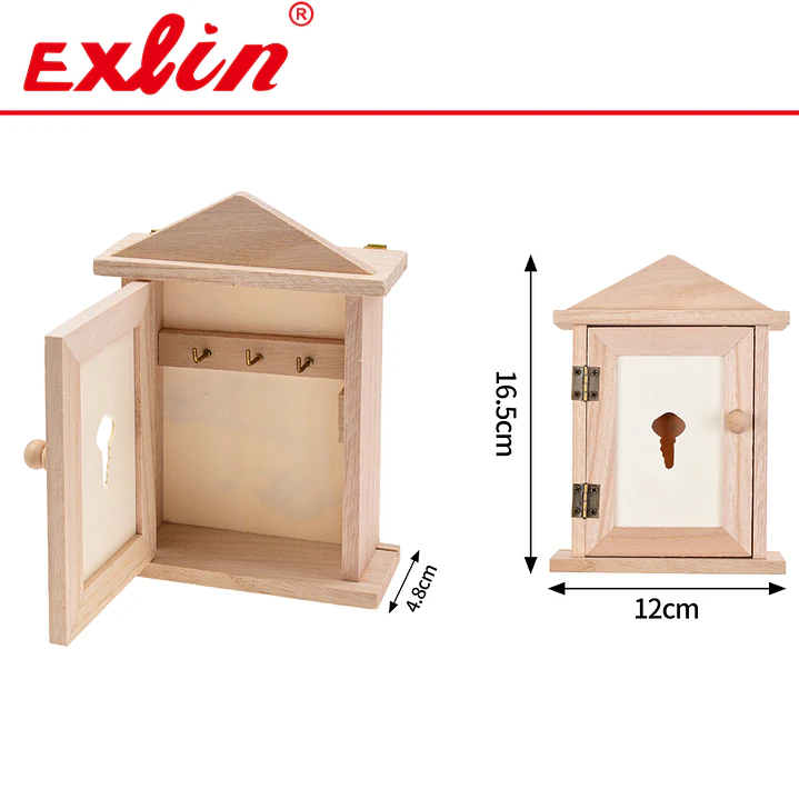 Organizador de Llaves Colgante con Puerta de Madera Forma Casita 16.5cm - Exlin 1