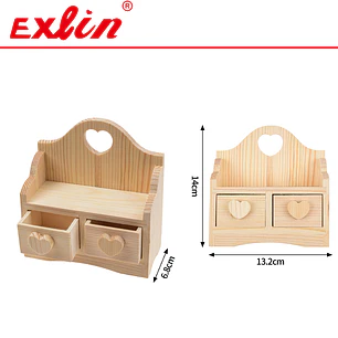 Mini Organizador de Madera con 2 Cajones de Corazón 14cm 