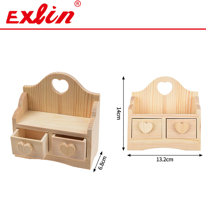 Mini Organizador de Madera con 2 Cajones de Corazón 14cm  1