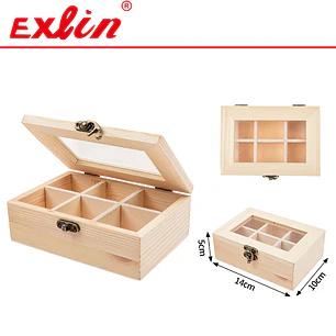 Caja para Té de Madera 6 Divisiones 14cm – Exlin