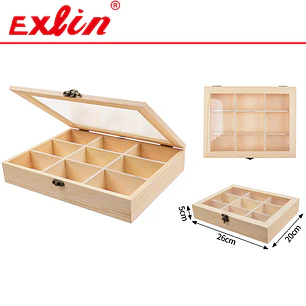Caja para Té de Madera 9 Divisiones 26cm - Exlin