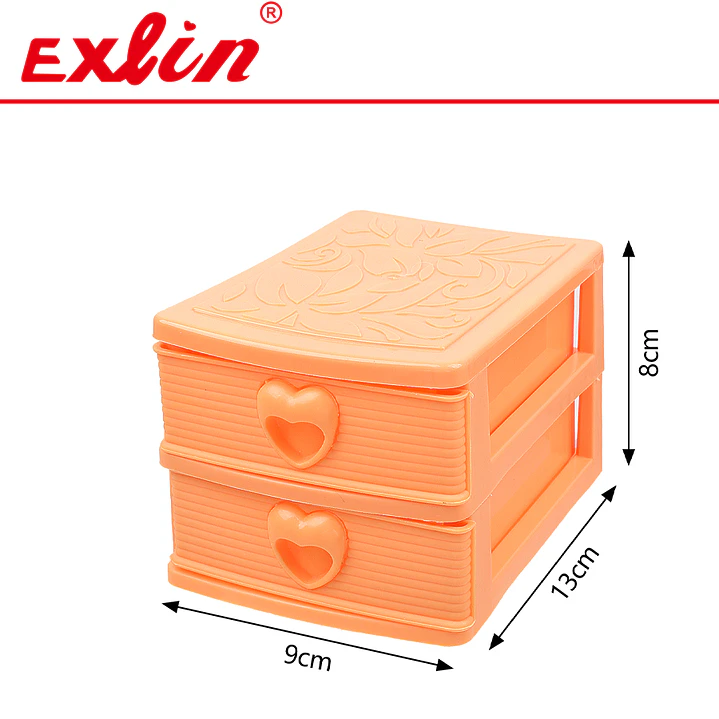 Organizador de Maquillaje y Joyas de Plástico de 2 Niveles con Corazones 13cm – Exlin 1