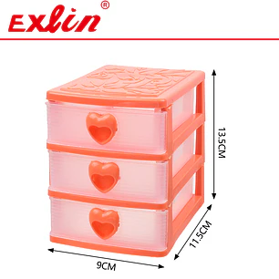 Organizador de Escritorio y Maquillaje de Plástico de 3 Niveles con Corazones 13.5cm – Exlin