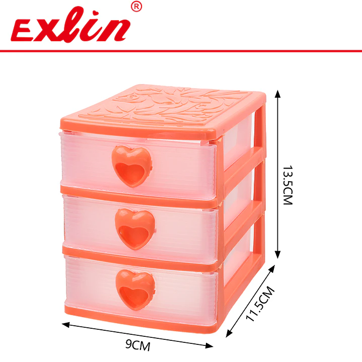 Organizador de Escritorio y Maquillaje de Plástico de 3 Niveles con Corazones 13.5cm – Exlin 1