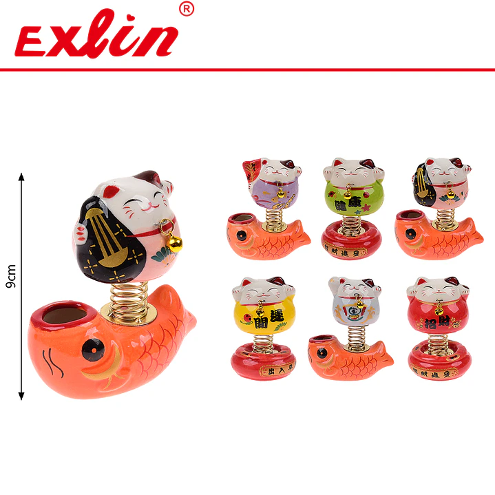 Gato de la Fortuna con Resorte y Base Multiuso 9cm - Exlin 1